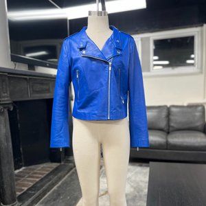 Italian Genuine Leather Royal Blue Moto Biker Jacket with Lining